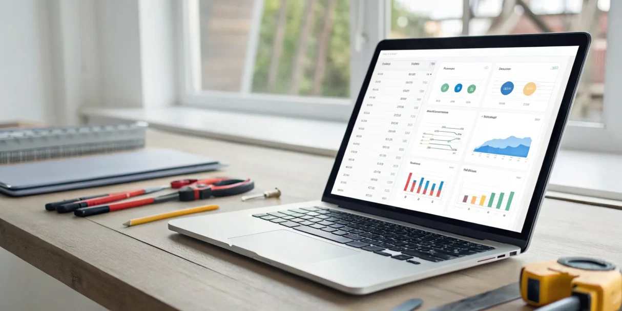 Cloud inventory software dashboard on a laptop.