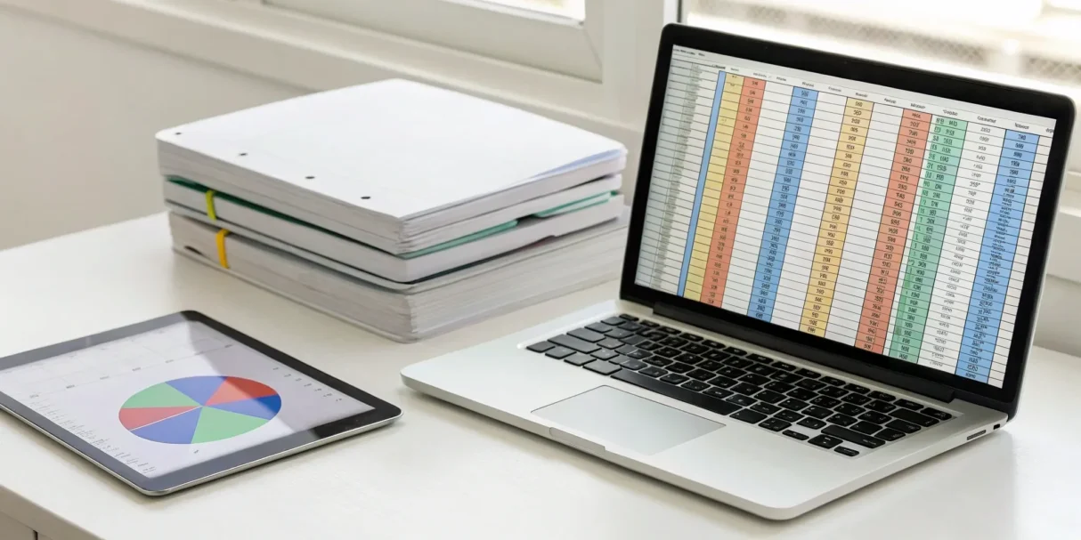 Inventory management software in Excel on a laptop screen.