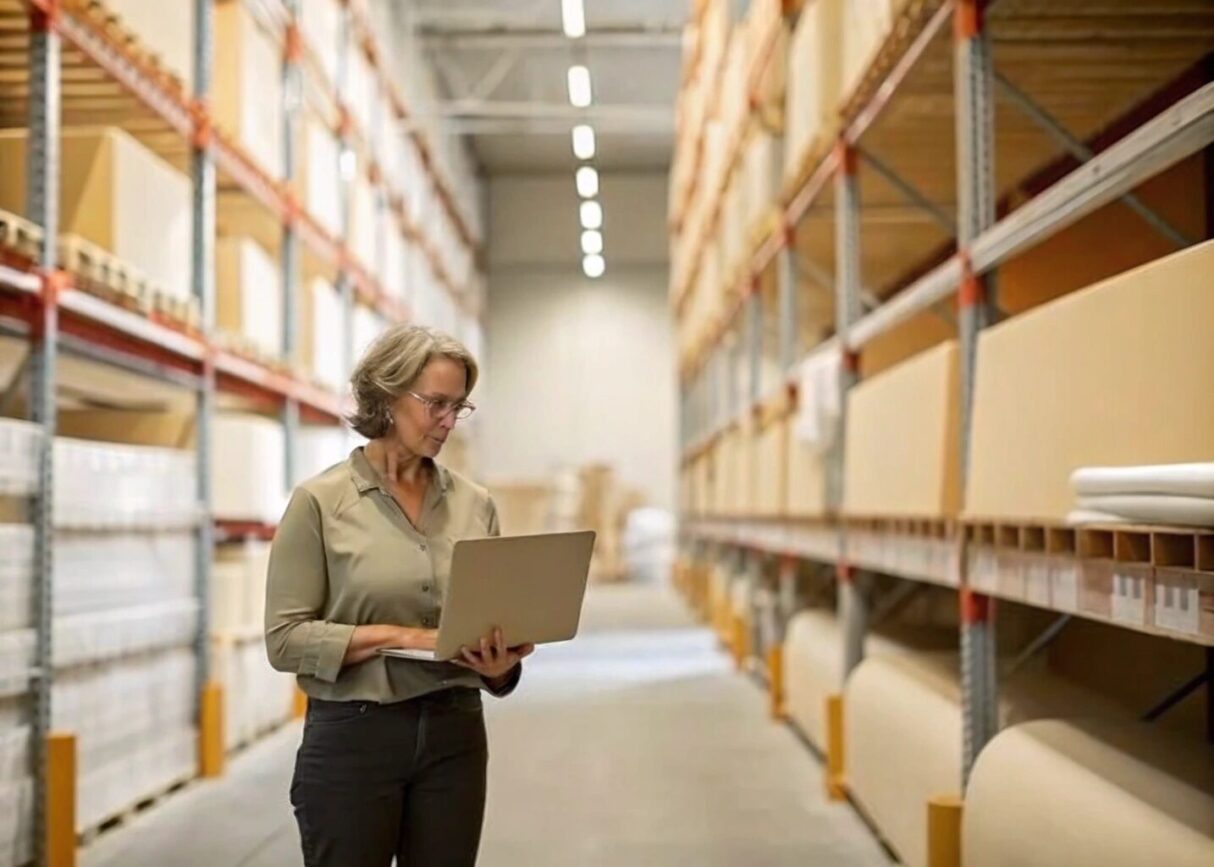 Manager of looking through a warehouse